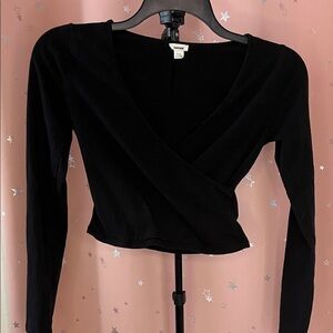 Garage Black Long Sleeve Wrap Top